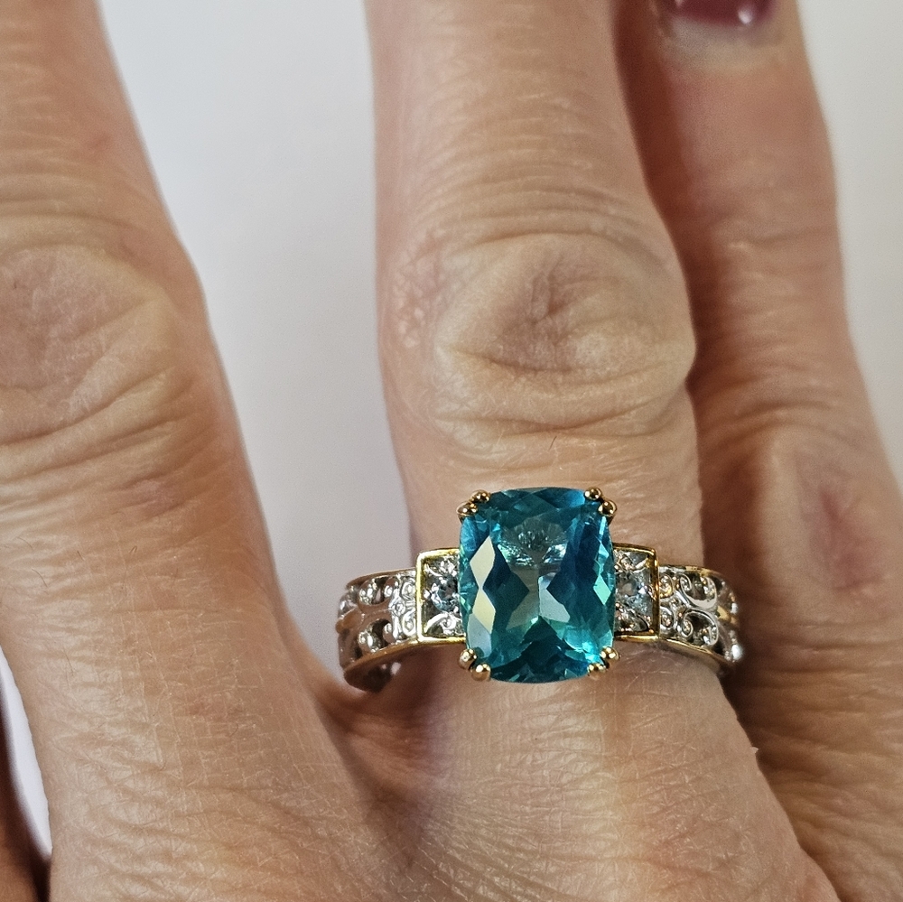 Price Firm Paraiba Blue Topaz Ring in Palladium Sterling Silver Size 9! 💙 - Picture 8 of 9
